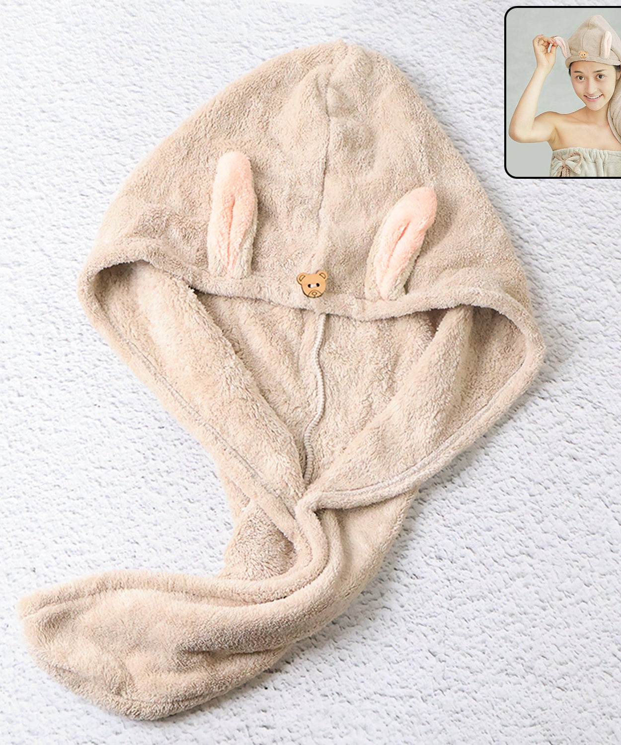 Cute Animal Ear Hooded Hair Drying Towel Wrap (1 Pc)