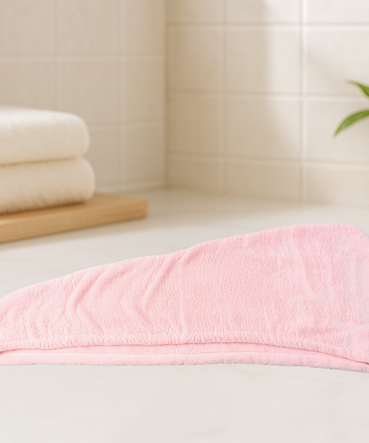 Soft Microfiber Hair Drying Towel Wrap with Cute Teddy Bear Button (1 Pc)