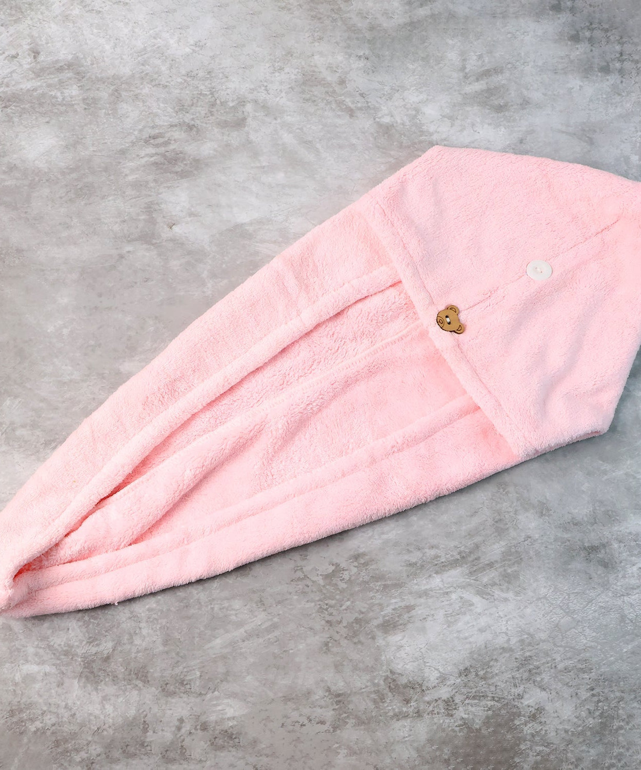 Soft Microfiber Hair Drying Towel Wrap with Cute Teddy Bear Button (1 Pc)