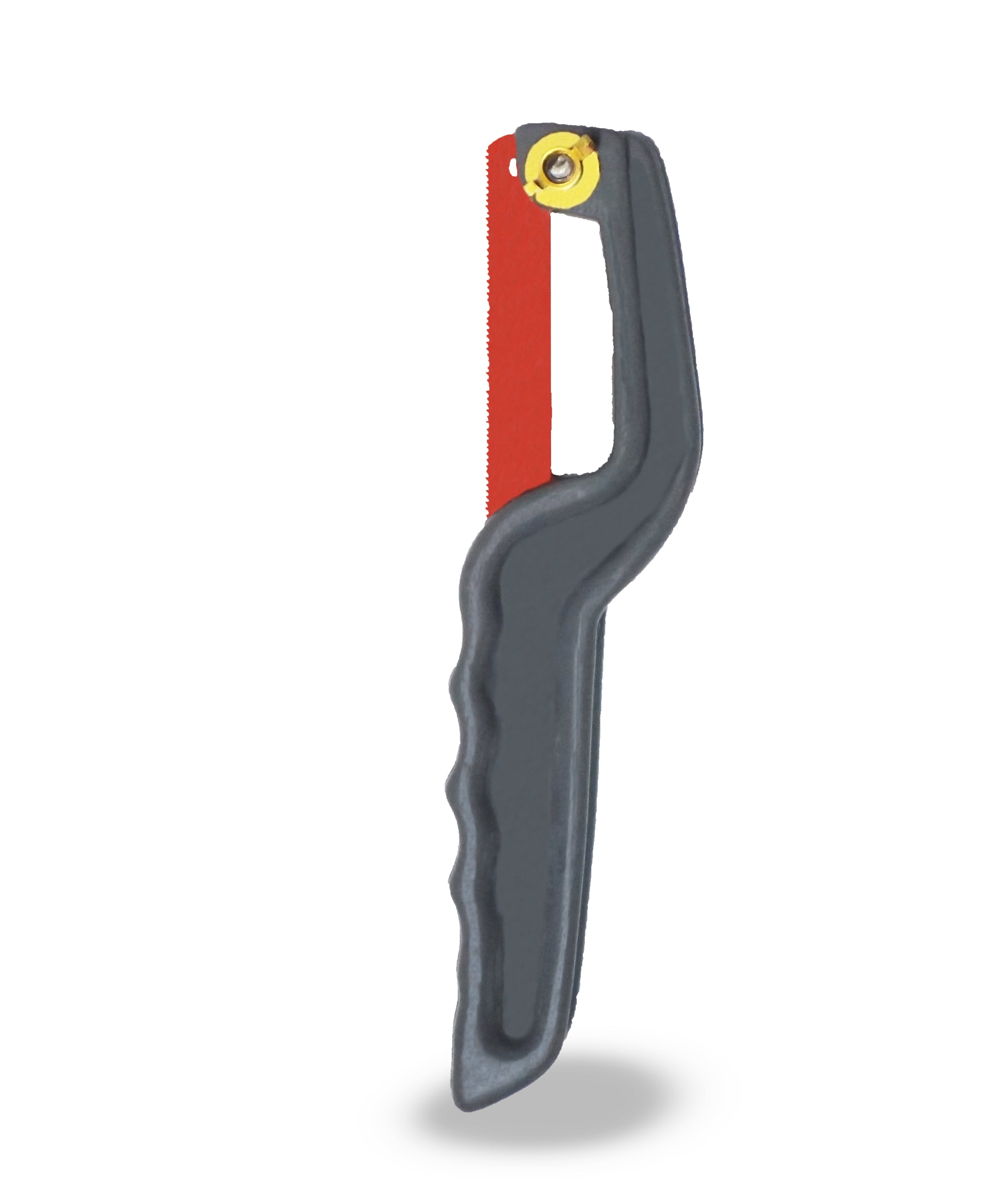 Mini hacksaw with a metal frame and blade