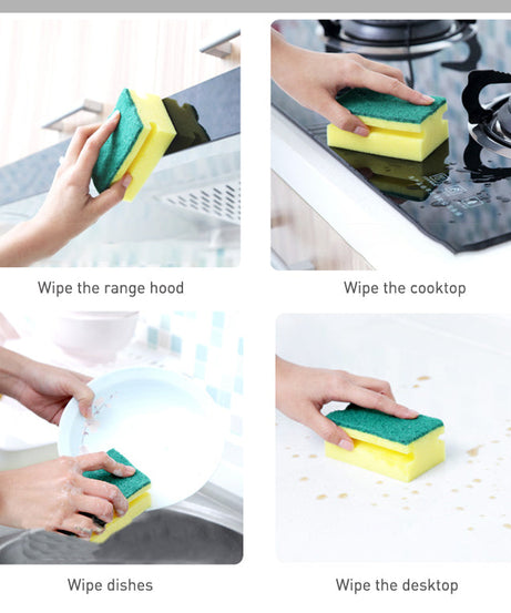 Kitchen and bathroom cleaning scrub sponge, dual-sided, effective on tough stains and grime.