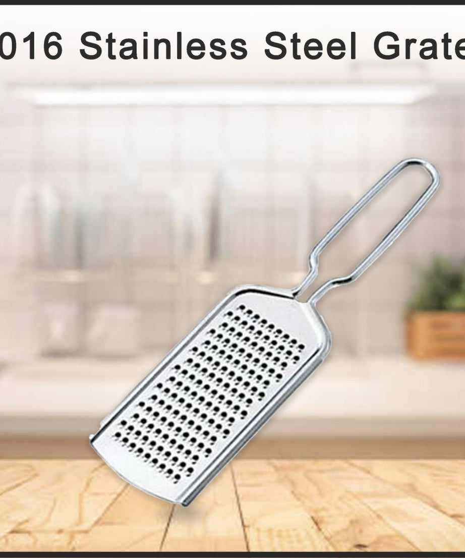 Stainless steel zester for precise citrus zesting and fine grating of cheese and nutmeg.