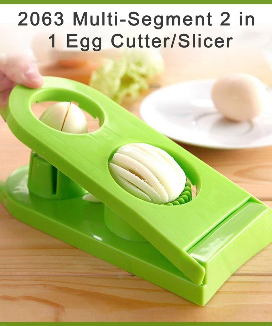 2-in-1 egg cutter and slicer with multiple segments for easy egg preparation.