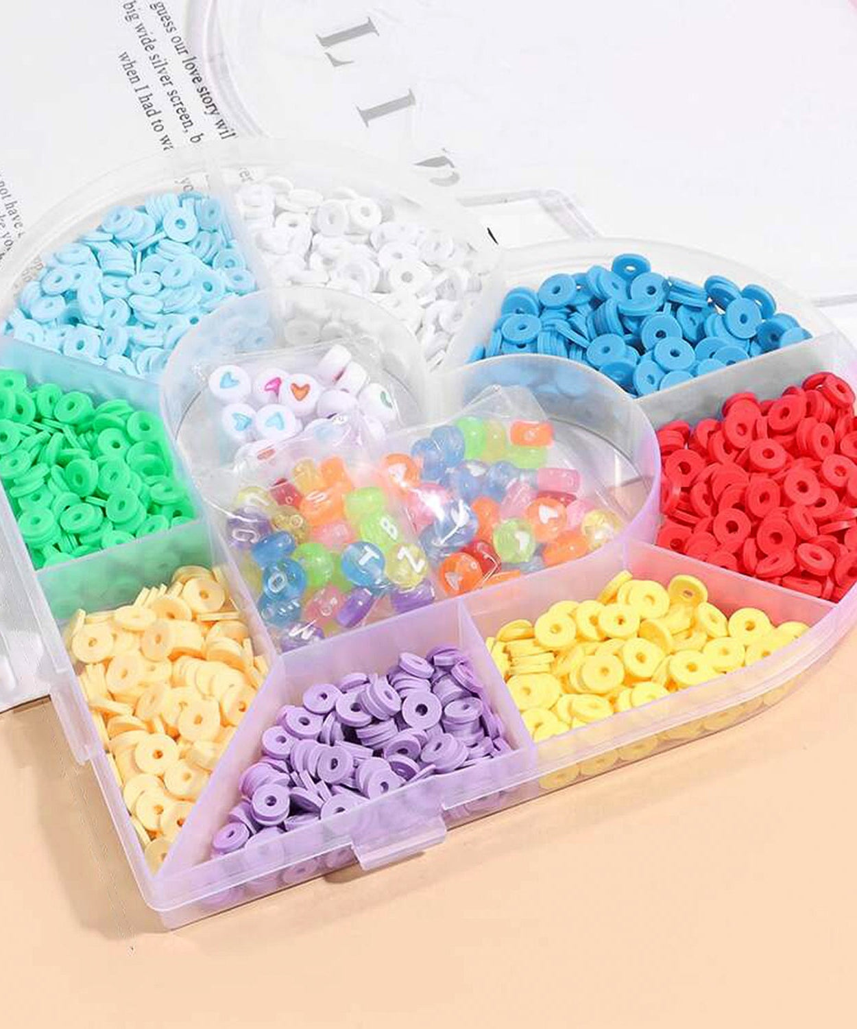 Heart-Shaped Plastic Bead Storage Organizer Box (1 Pc)