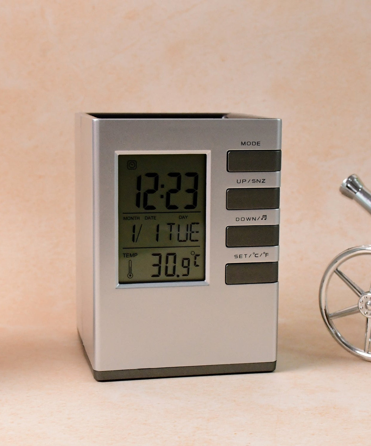 Modern Cube Digital Desk Organizer with Clock