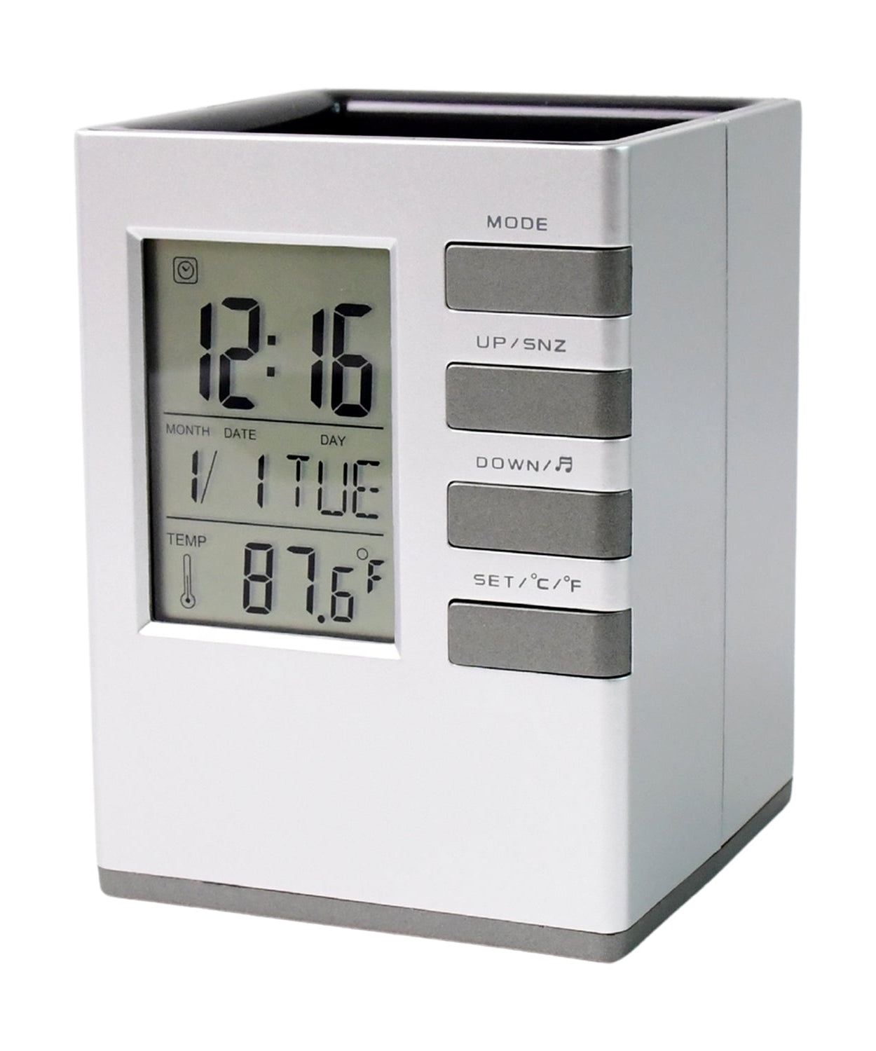 Compact Digital Cube Clock with Pen Holder