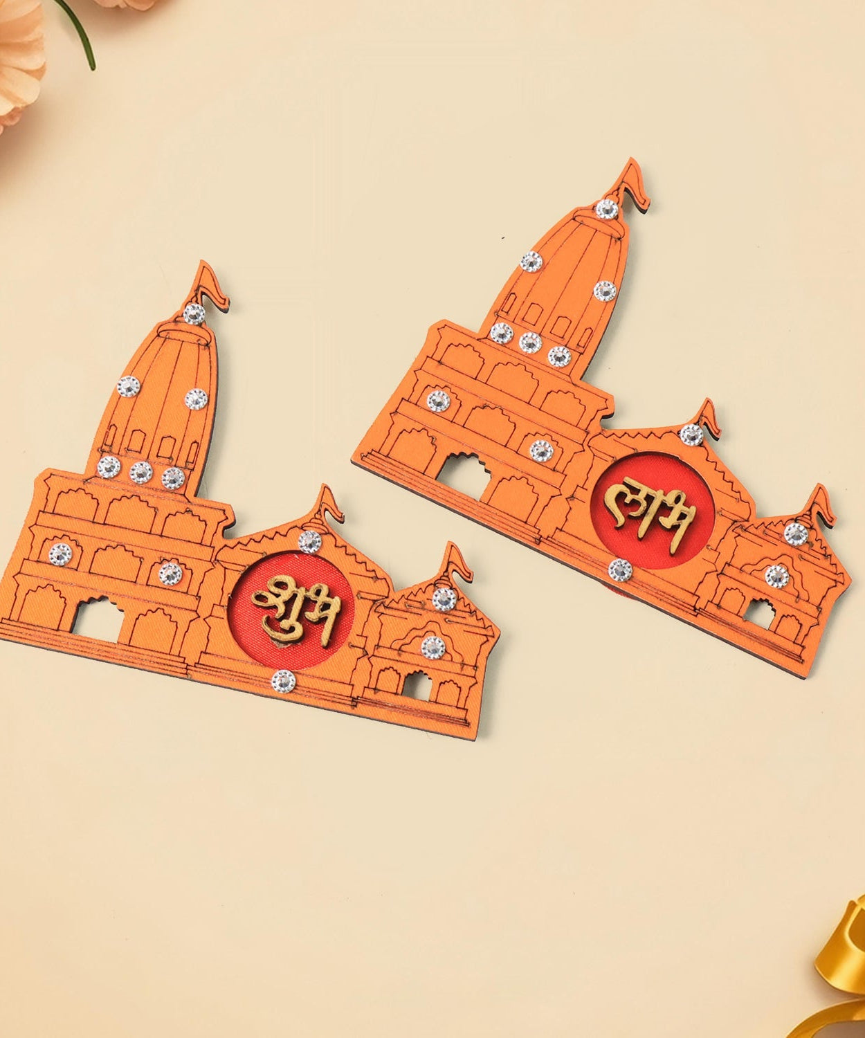 Shubh Labh Ram Temple / Mandir Design Decorative Wall Sticker (2 Pc)