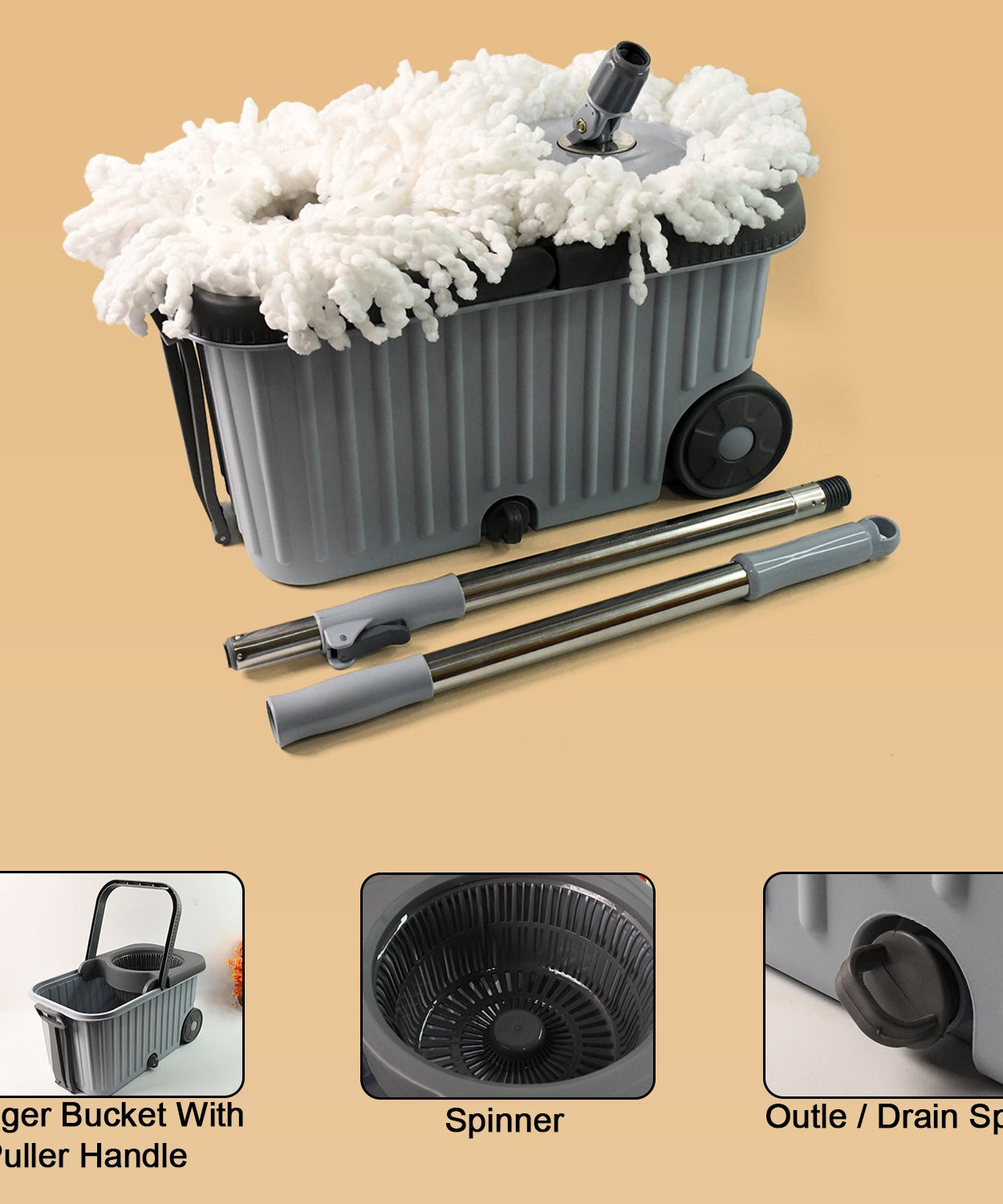 Apex Magic Spin Mop Cleaning Set with Dual Chamber Bucket & Wheels