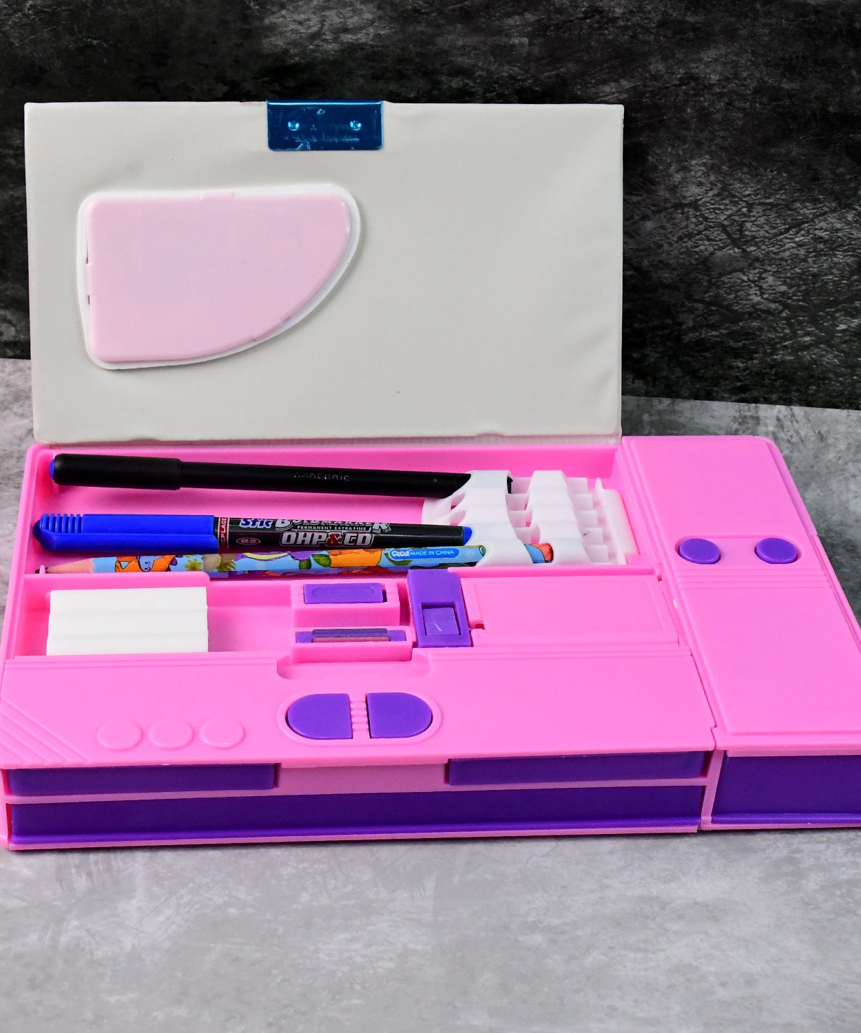 Multi-Functional Space Theme Pencil Box with Built-in Calculator (1 Pc)