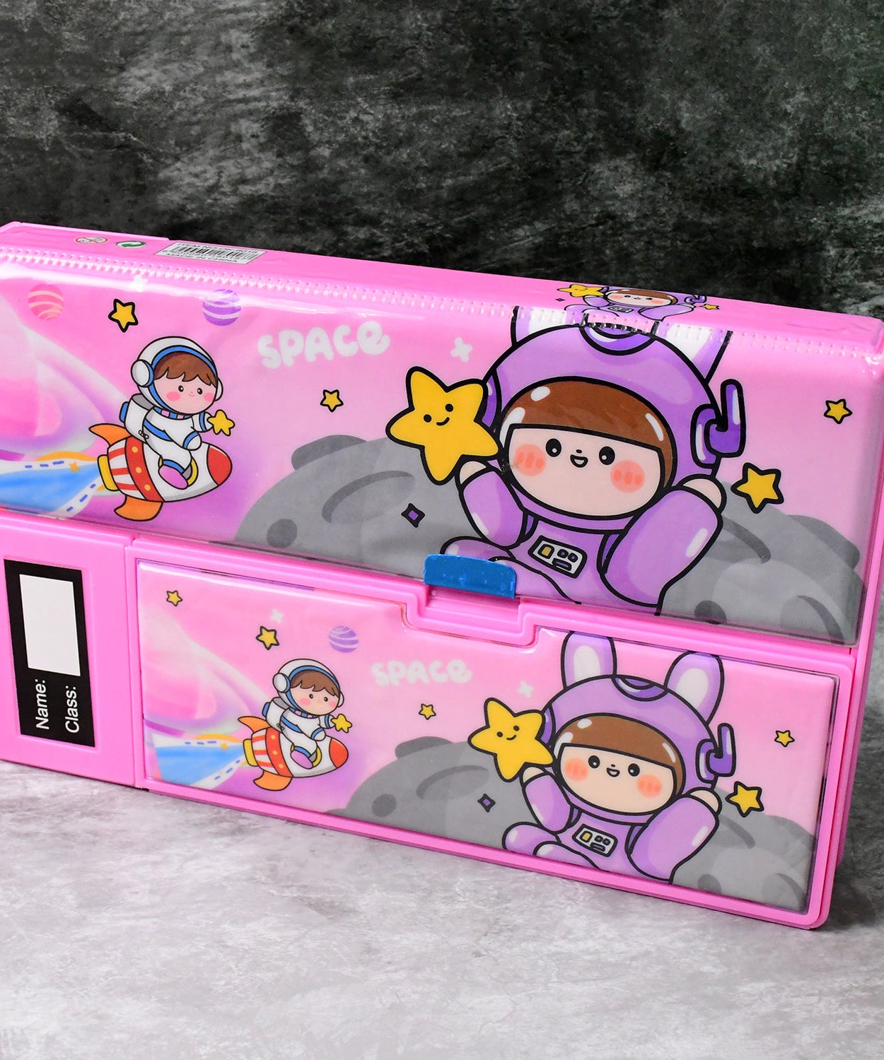 Multi-Functional Space Theme Pencil Box with Built-in Calculator (1 Pc)