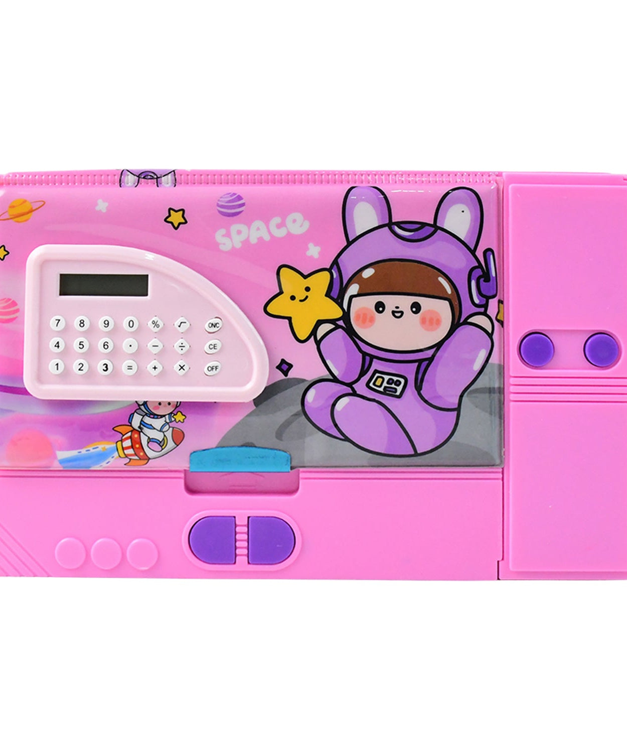 Space Print School Pencil Box with Built-in Calculator