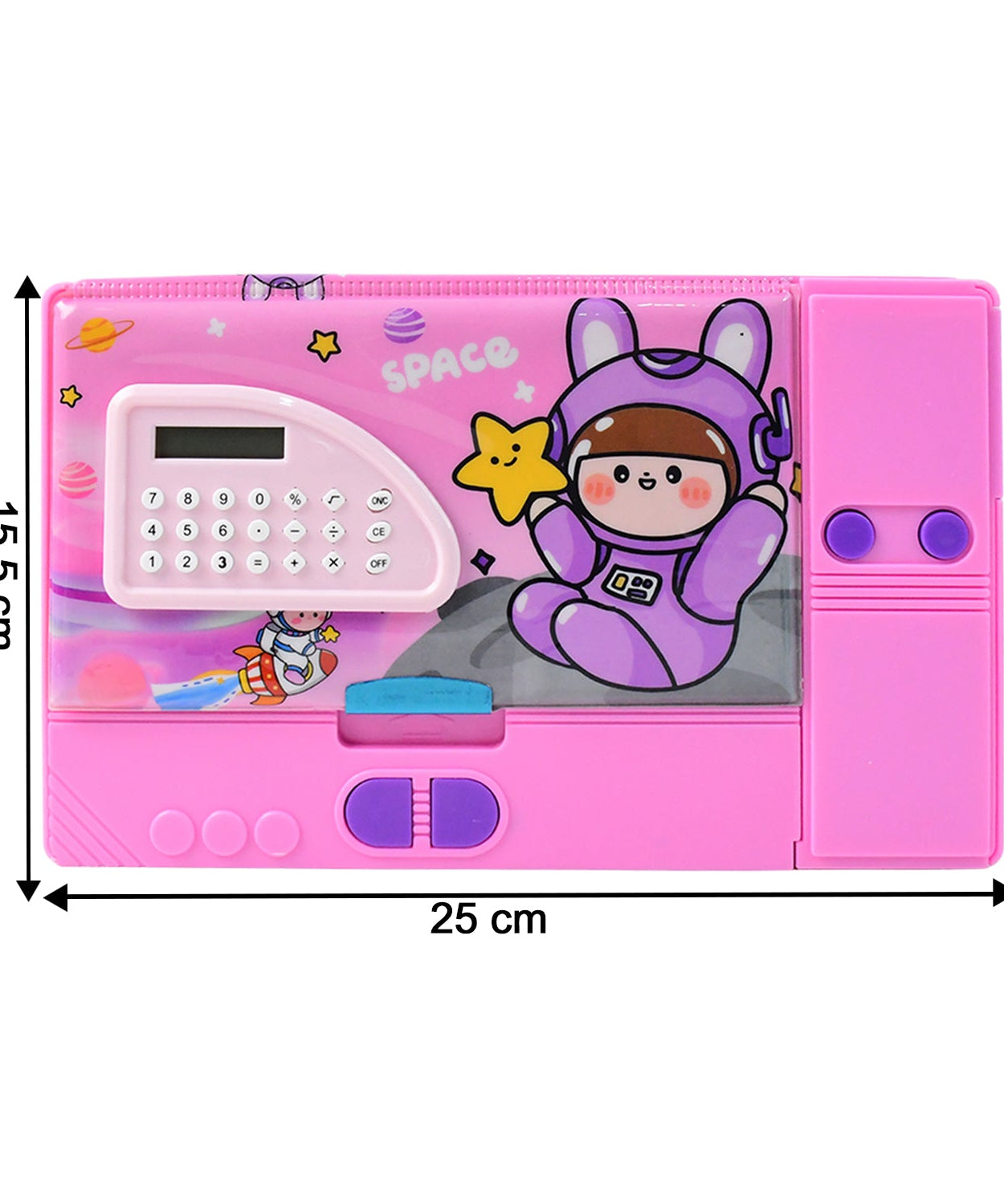 Cartoon Space Theme Pencil Box with Built-in Calculator