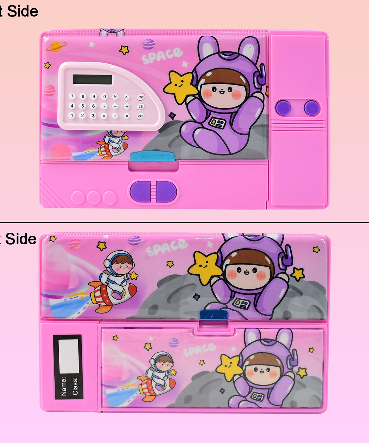 Multi-Functional Space Theme Pencil Box with Built-in Calculator (1 Pc)