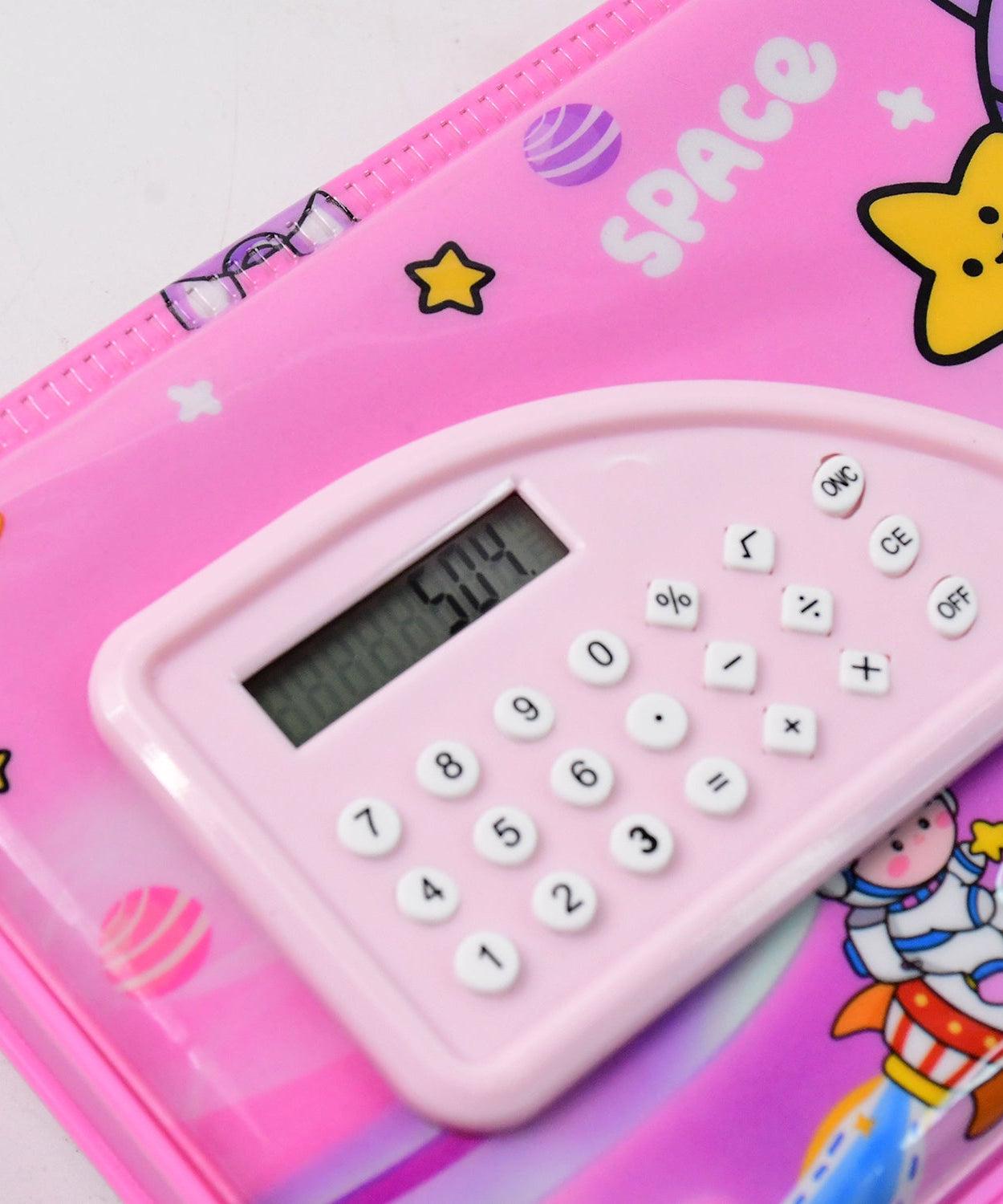 Multi-Functional Space Theme Pencil Box with Built-in Calculator (1 Pc)
