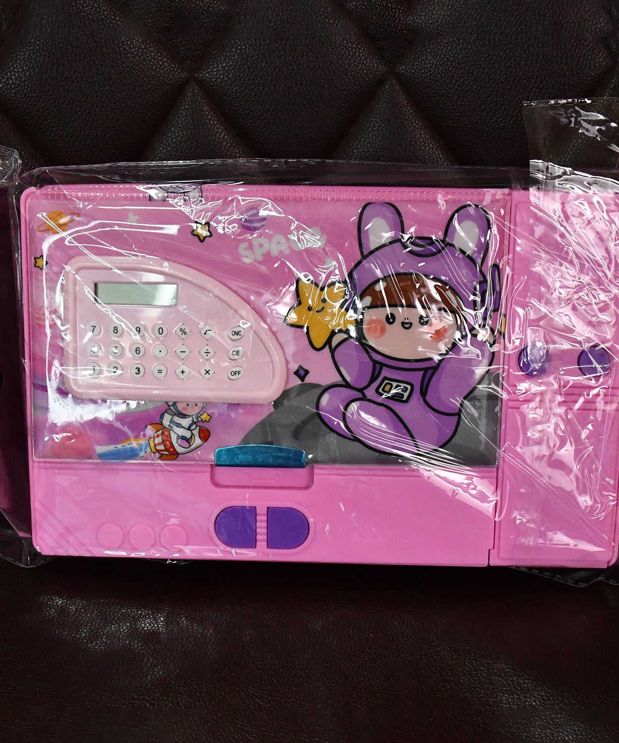 Multi-Functional Space Theme Pencil Box with Built-in Calculator (1 Pc)