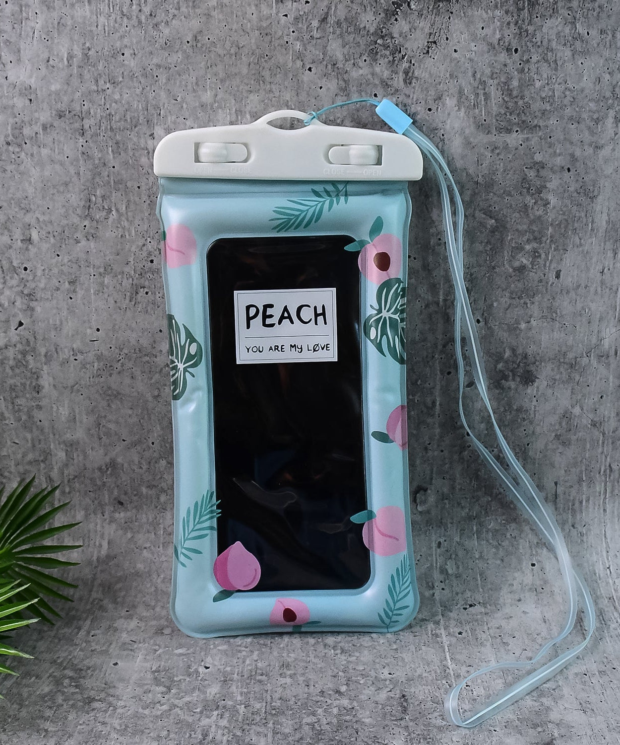 Waterproof Peach Transparent Mobile Pouch with Neck Strap (1 Pc)