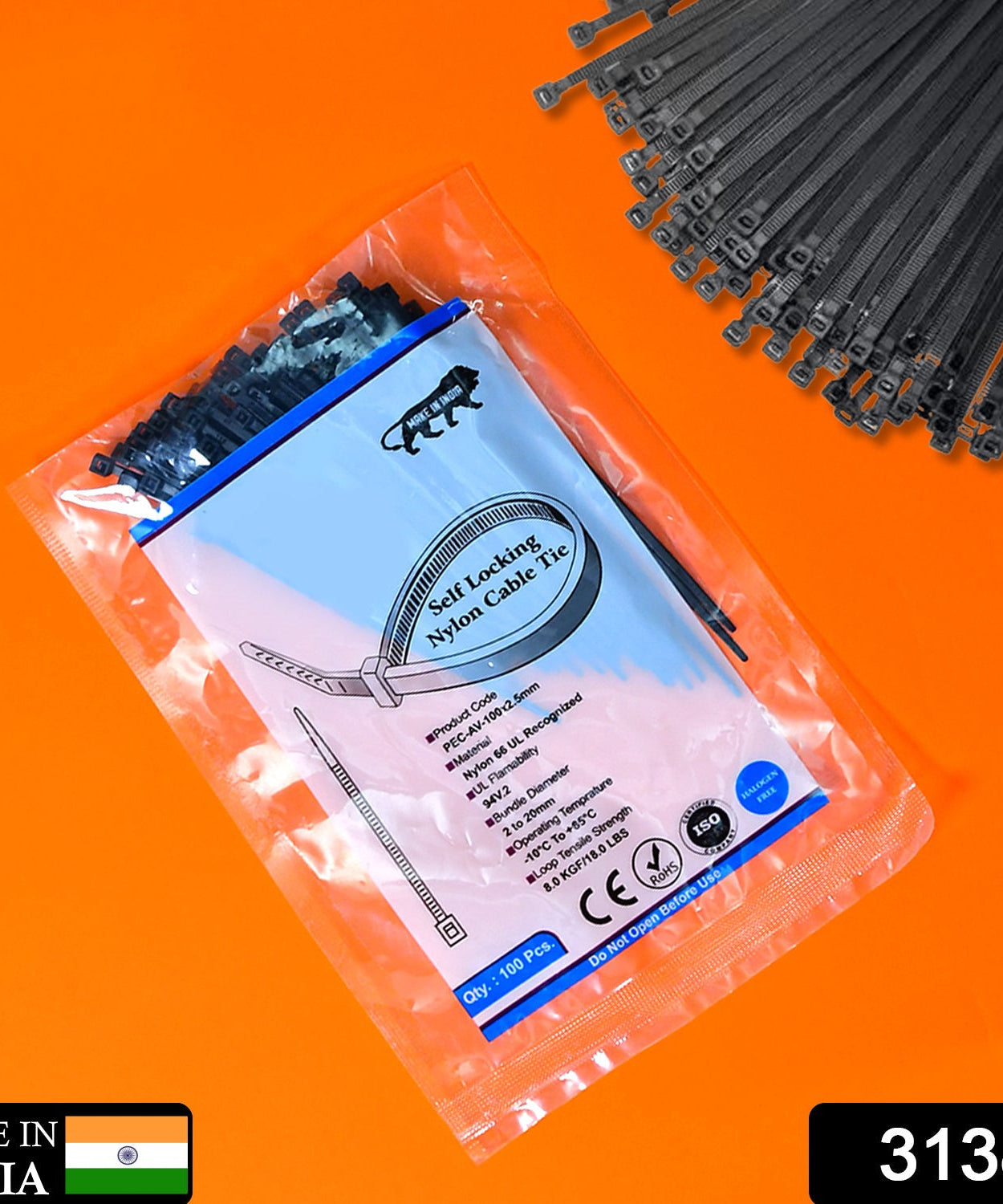 3×100 MM Nylon Self Locking Cable Ties, Heavy Duty Strong Zip Wire Tie. Pack of 100pc - Black