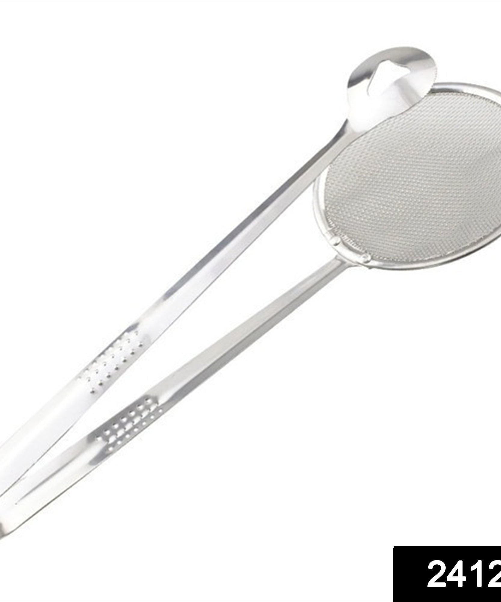 Stainless steel filter spoon with clip for frying, multi-use.