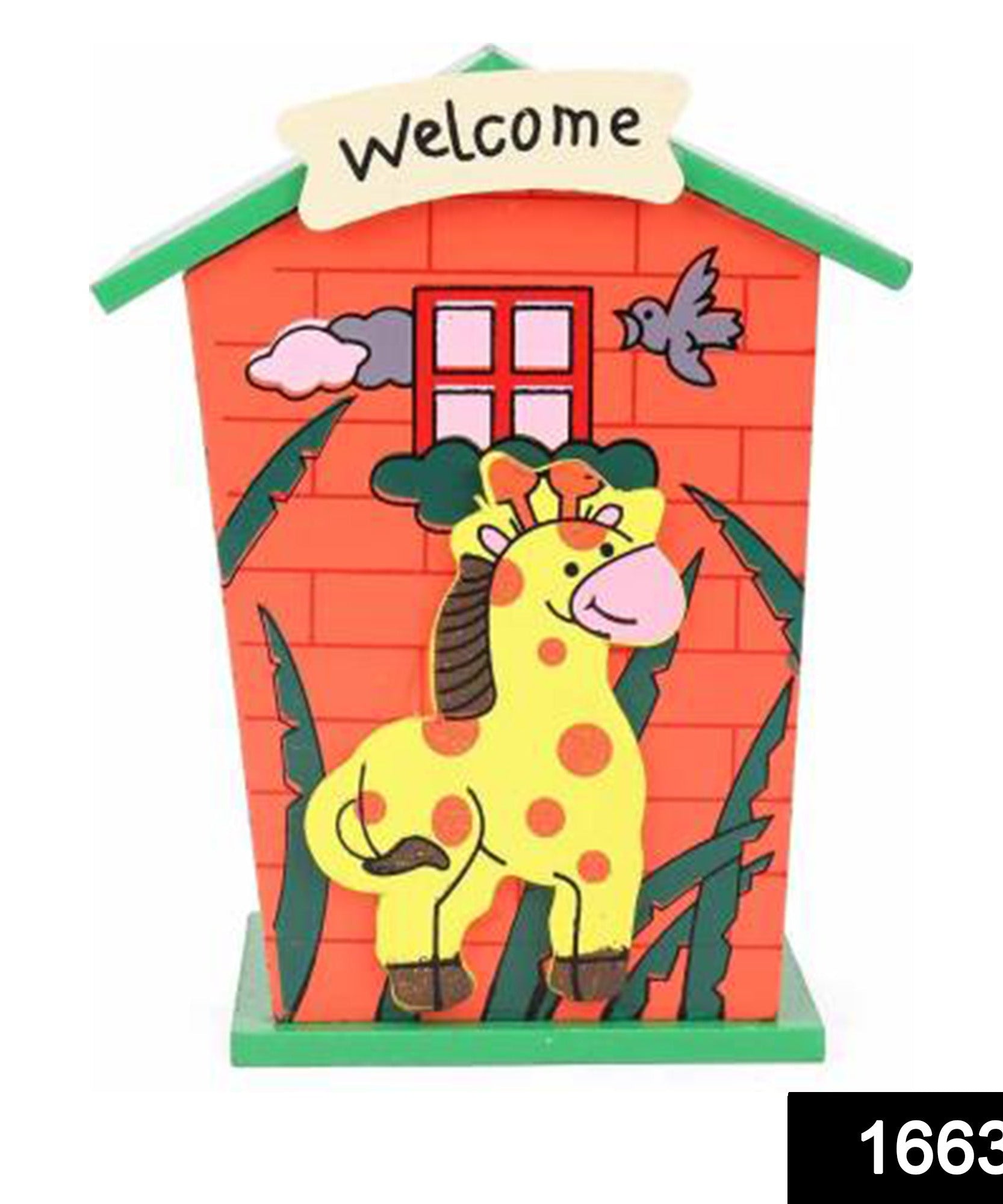 Wooden piggy bank in house shape