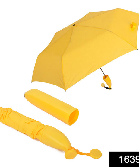 Foldable banana umbrella, stylish and compact for travel.