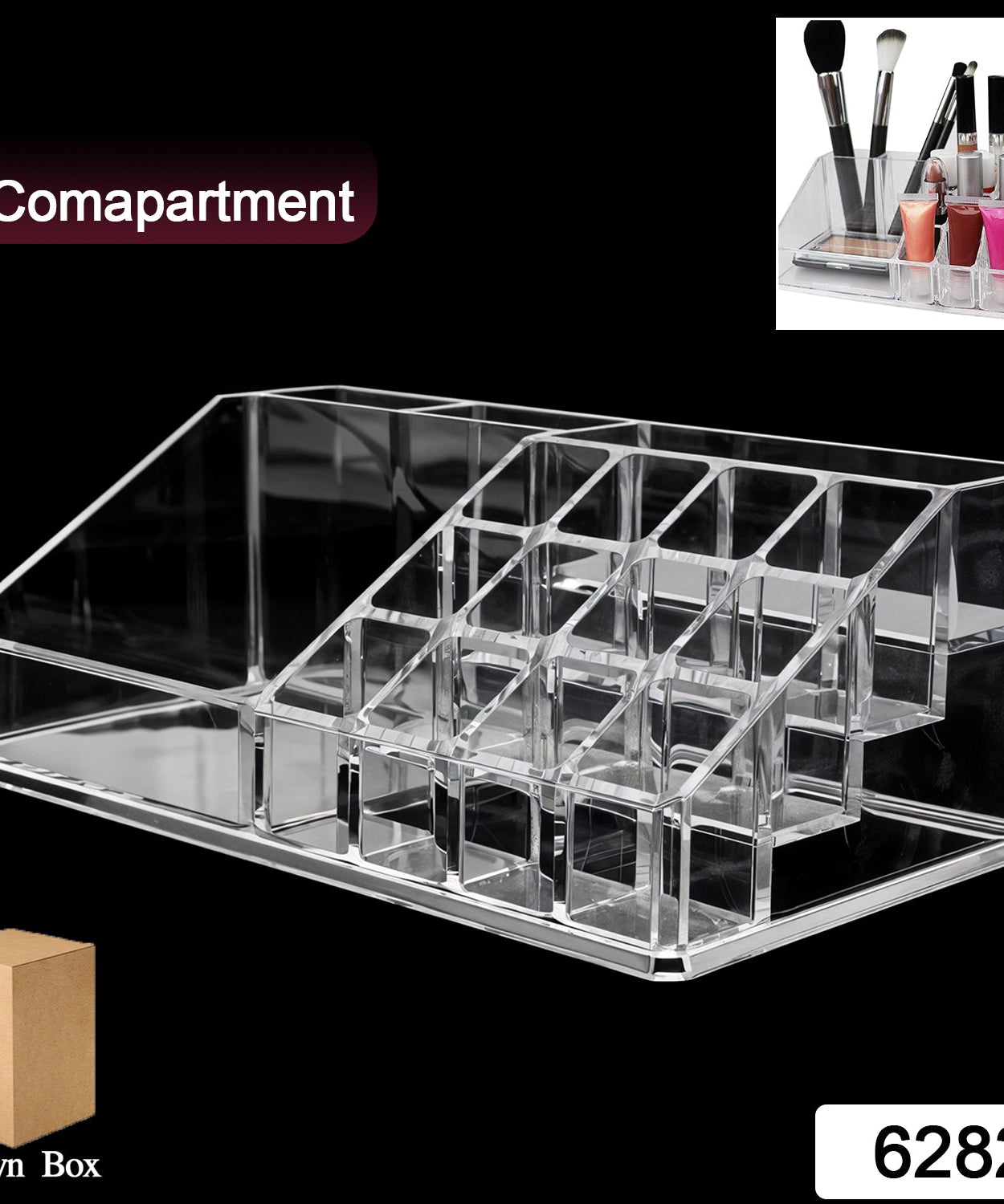 16 Compartment Cosmetic Makeup Jewellery Lipstick Storage Organiser Box, Cosmetic Storage Box Make-up Lipstick Organizer / Lipstick Holder Case  Transparent
