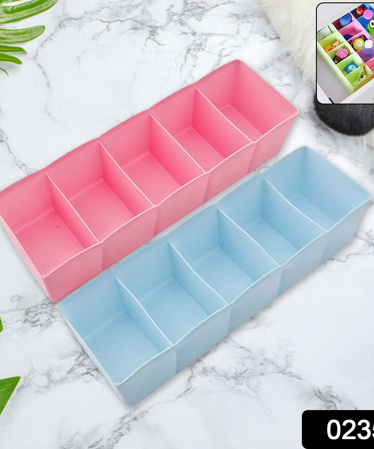 5 Compartments Socks / Handkerchief / Underwear Storage Box Socks Drawer Closet Organizer Storage Boxes (pack of 2)