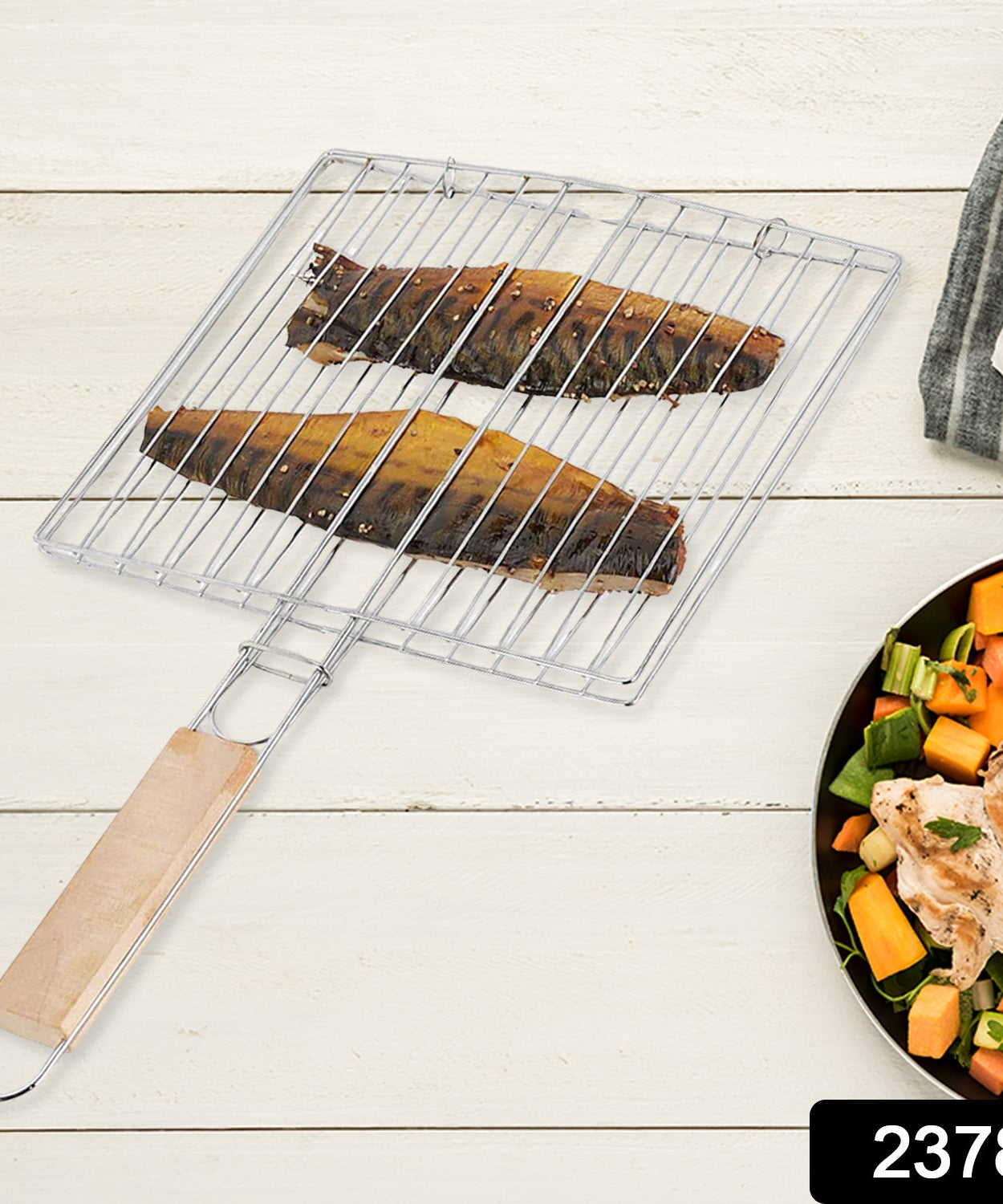 Kitchen Square Roaster Grill Barbecue Grill with Wooden Handle