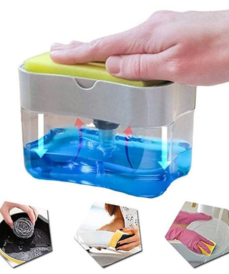 Practical soap dispenser with integrated sponge holder