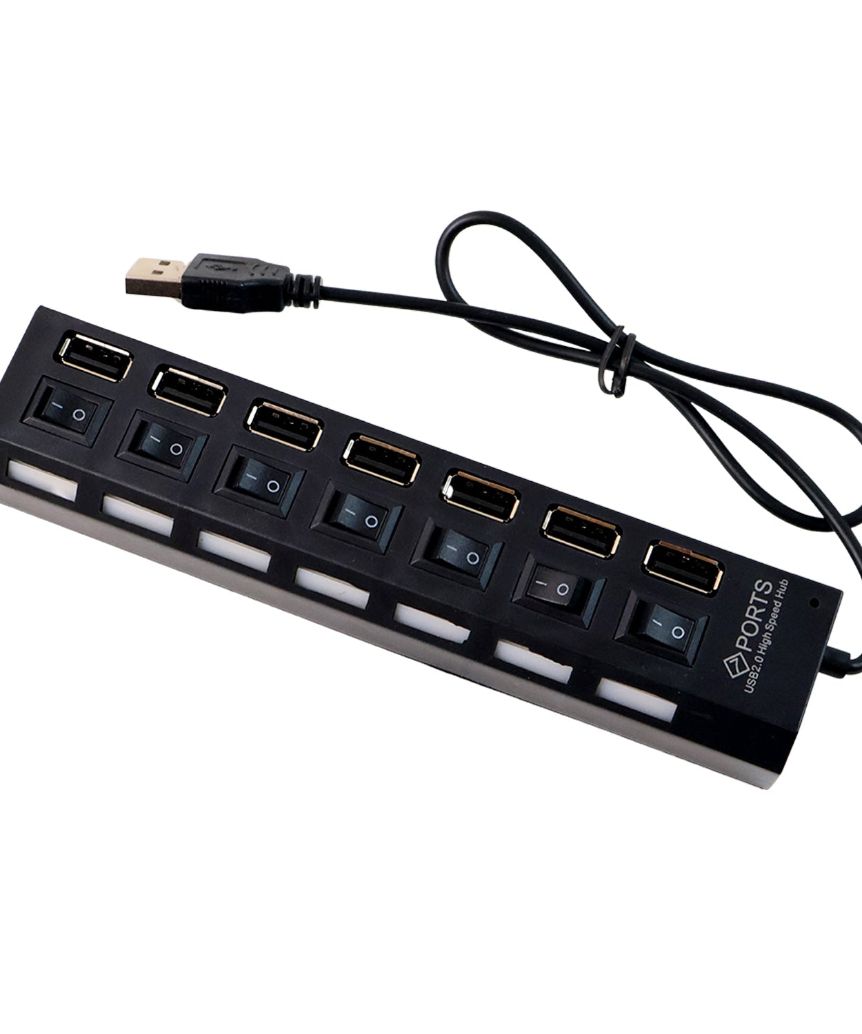 USB Splitter Multi Port USB 2.0 Hub, 7 Port with Independent On/Off Switch and LED Indicators USB A Port Data Hub, Suitable for PC Computer Keyboard Laptop Mobile HDD, Flash Drive  Etc