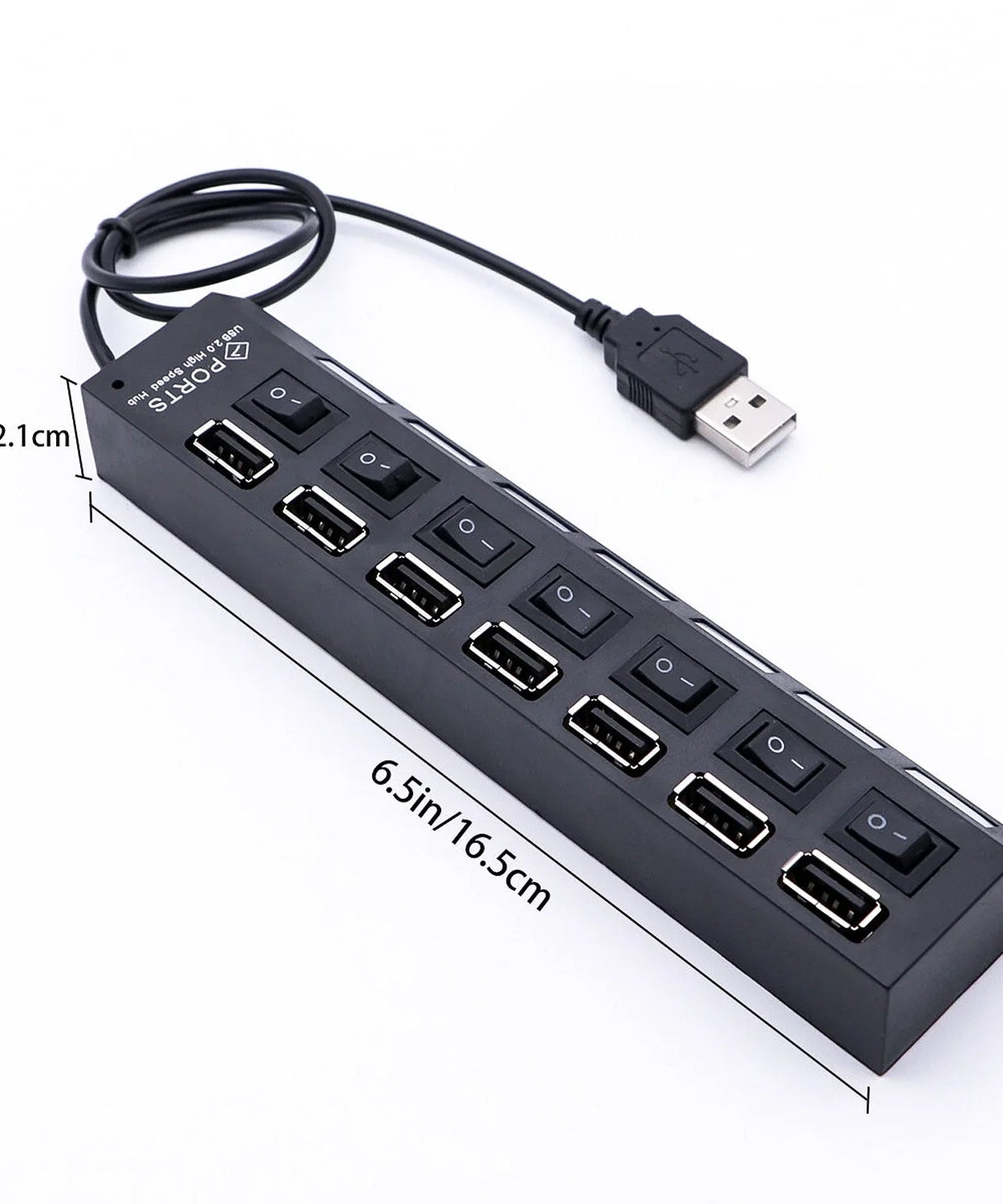 USB Splitter Multi Port USB 2.0 Hub, 7 Port with Independent On/Off Switch and LED Indicators USB A Port Data Hub, Suitable for PC Computer Keyboard Laptop Mobile HDD, Flash Drive  Etc