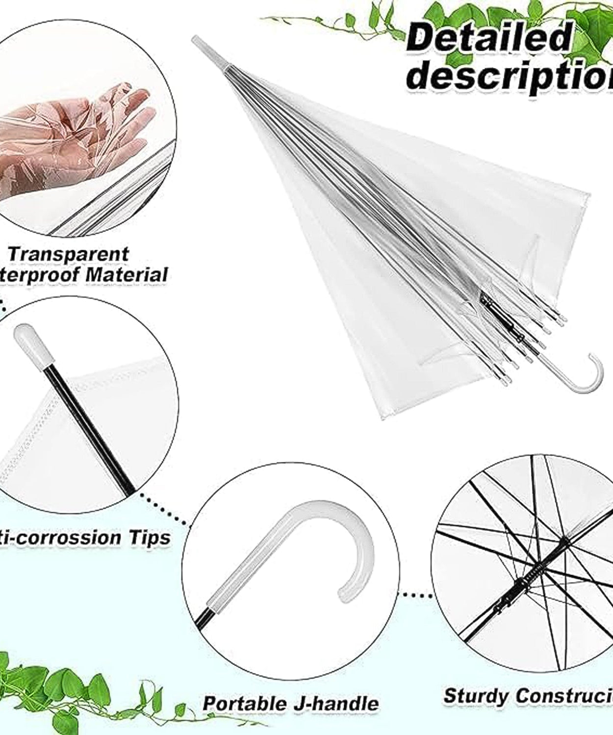 Premium Transparent Dome Umbrella with Curved Handle (1 Pc)