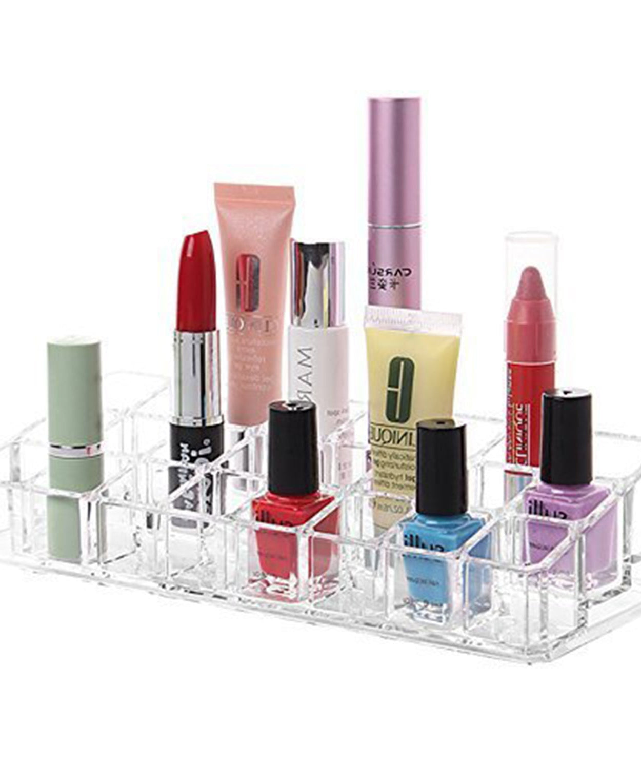 Detailed view of the multi-purpose lipstick holder with 24 sections, emphasizing its use for various cosmetics