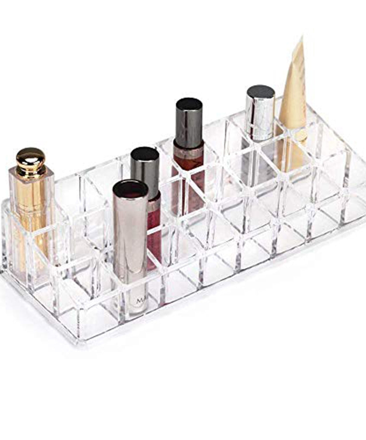 Top view of the 24-section acrylic display holder, showing its structure and organization