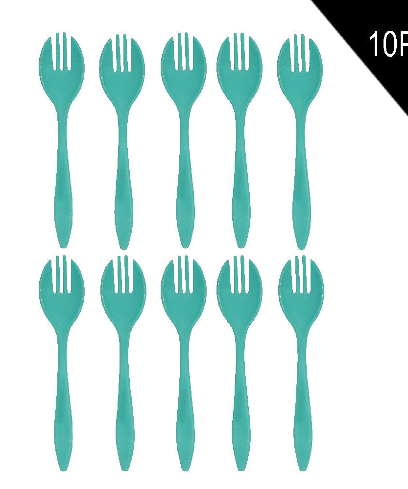 Set of 10 durable dinner forks designed for home kitchens.