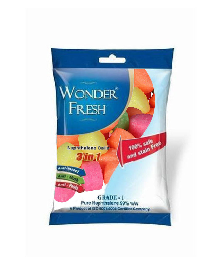 Multicolored naphthalene balls in 100 grams for odor control.