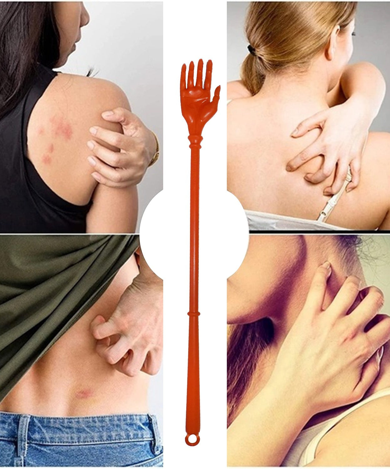 Back body scratcher stick, made of durable plastic.