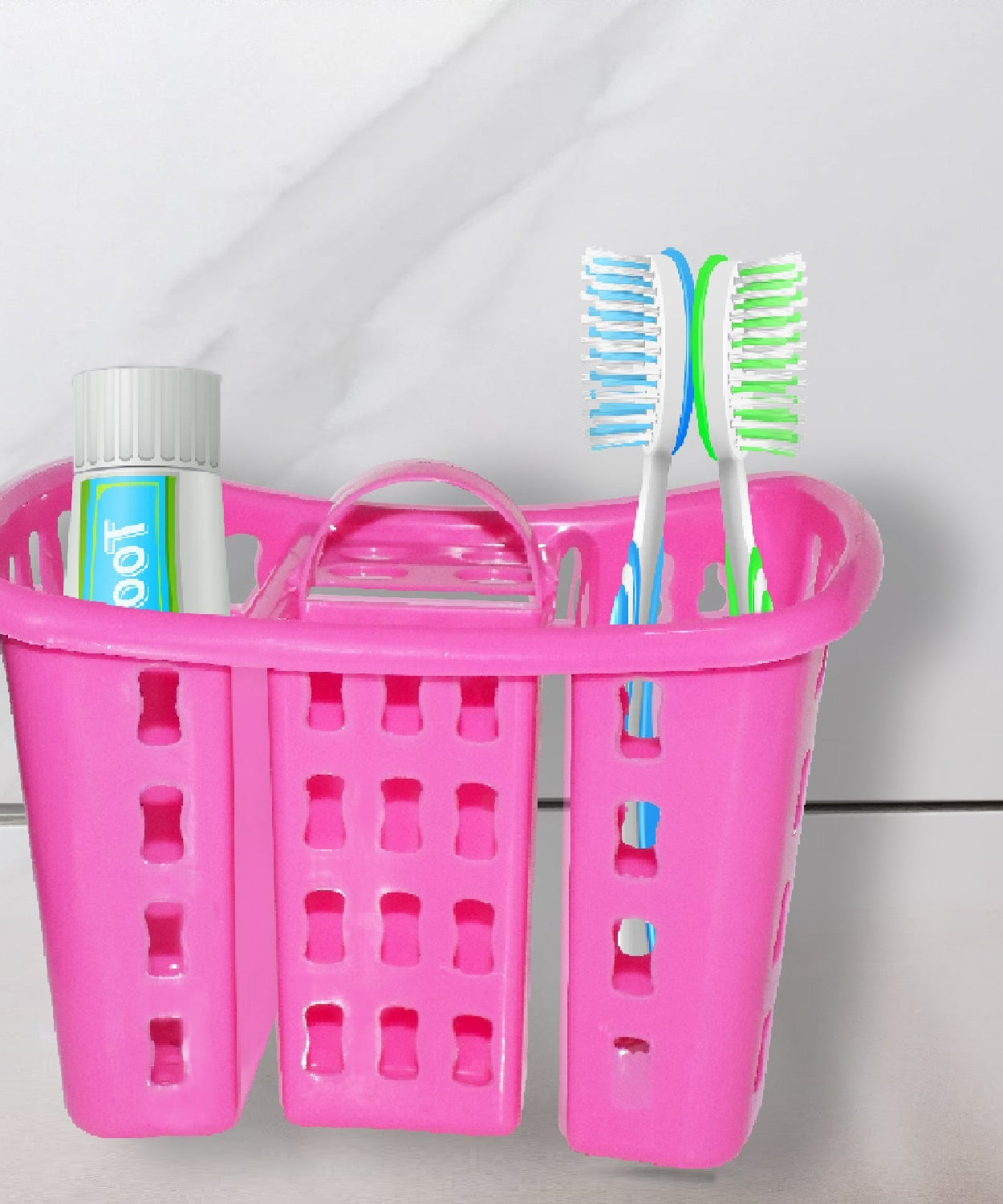 Compact 4-in-1 bathroom organizer for toothbrush and toothpaste