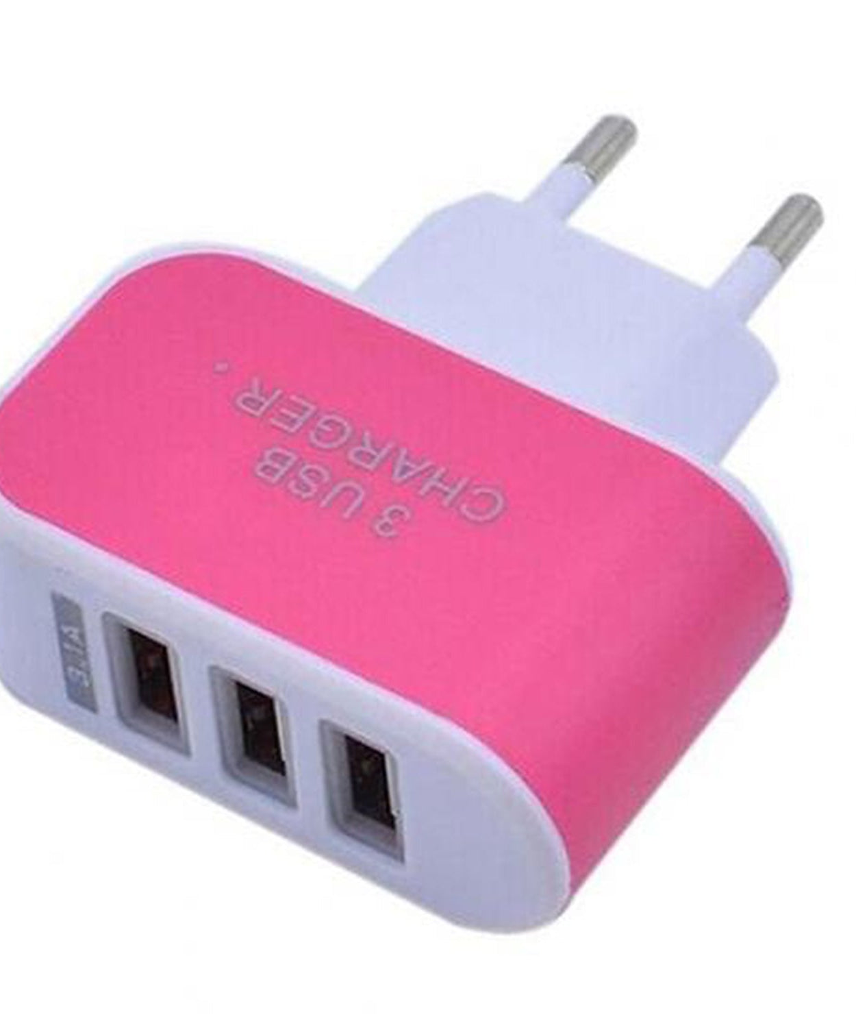 Detailed view of the USB wall charger with three ports, focusing on the adapter's structure and design