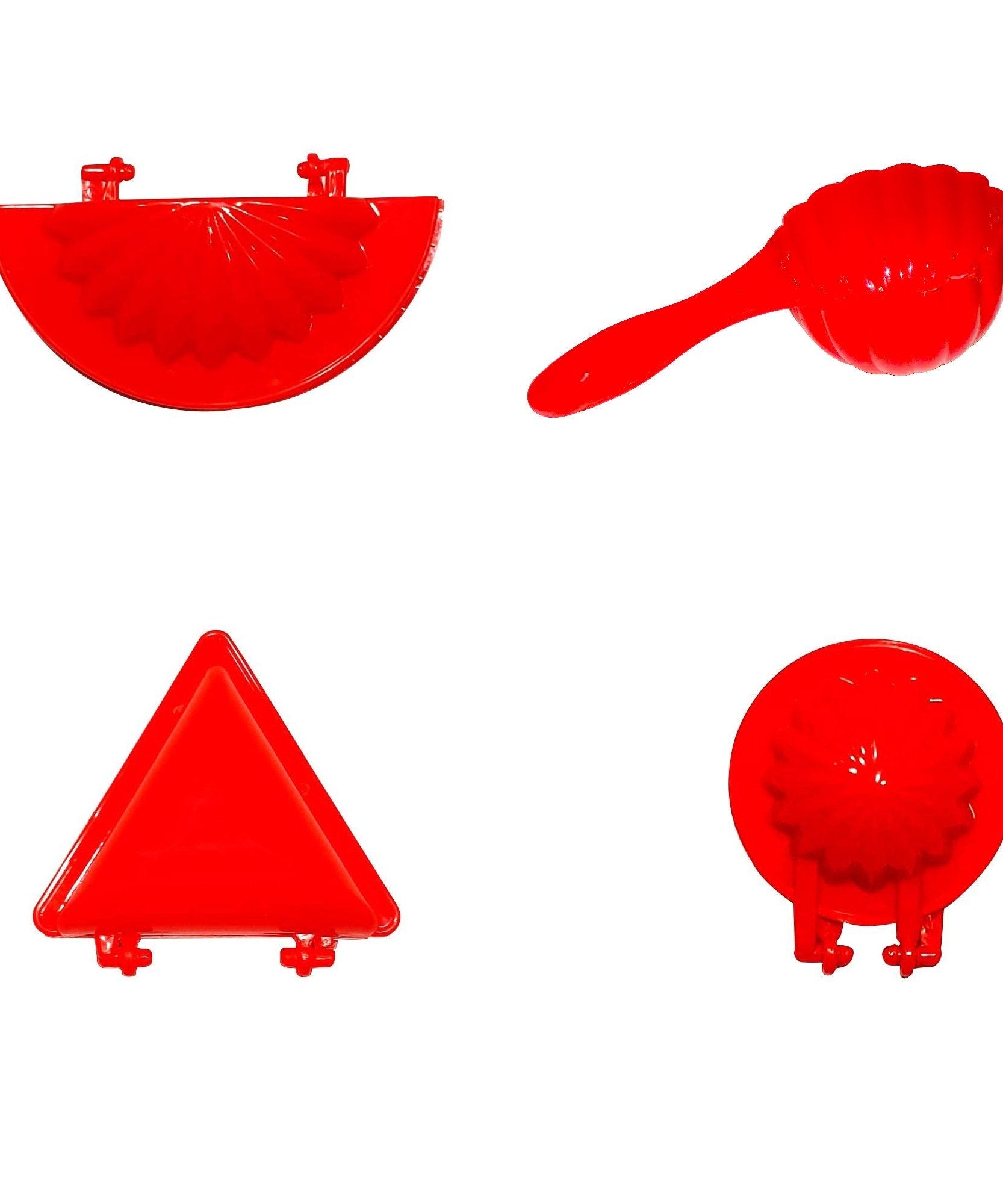Set of 4 red plastic dough press molds for kitchen use