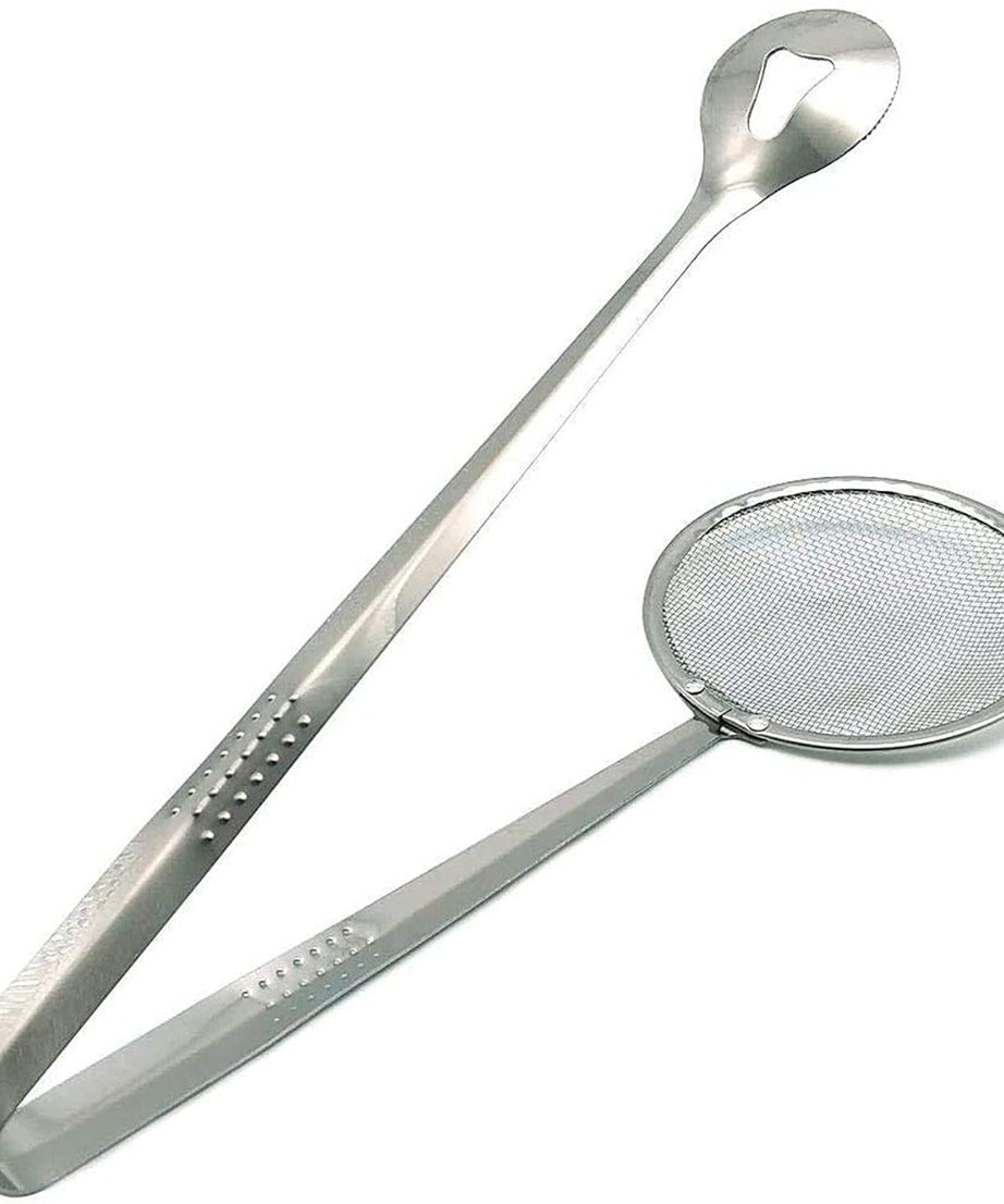 2-in-1 stainless steel filter spoon with clip, multi-functional.