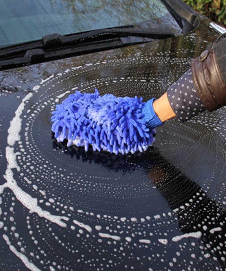 Chenille mitts for washing and dusting with microfiber fabric