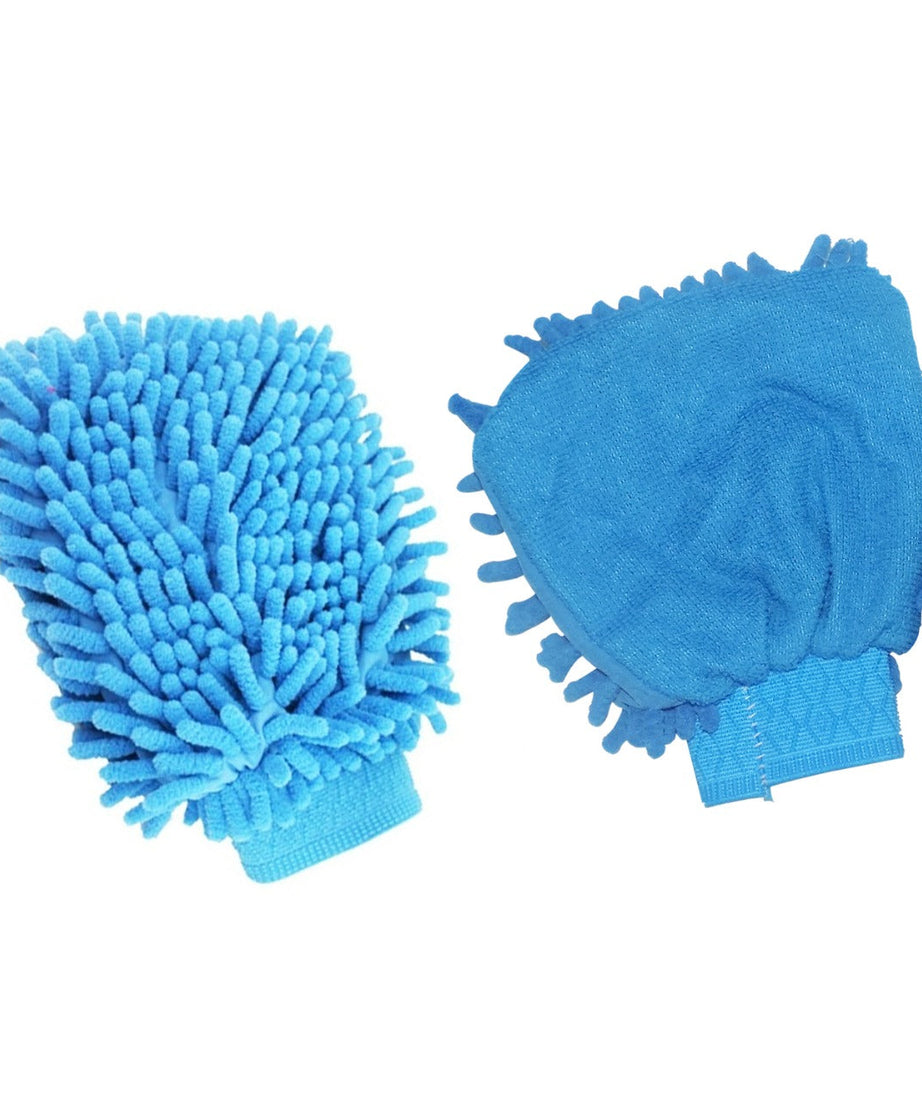 Chenille cleaning mitts with microfiber for dusting and washing