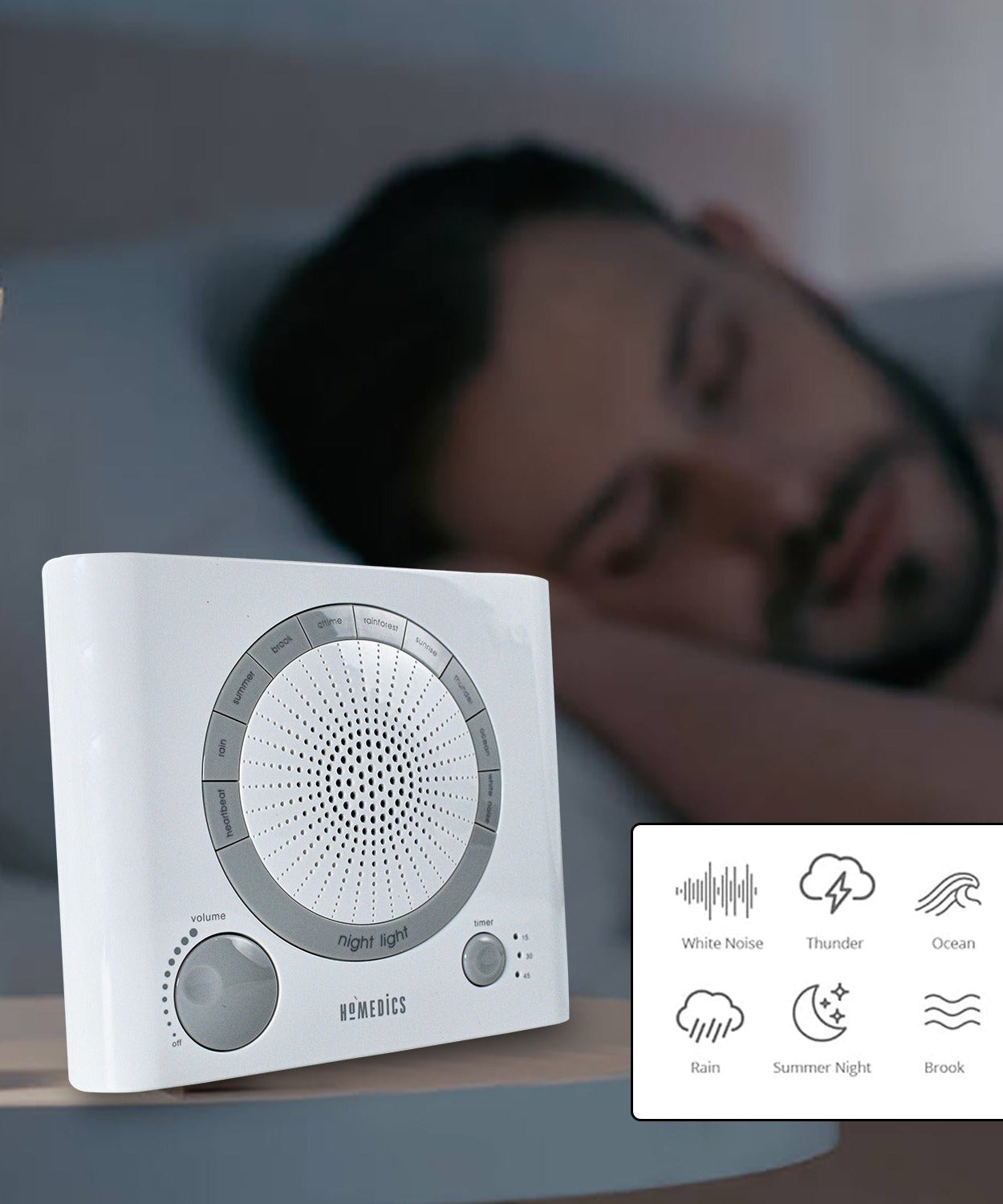 Front view of sleep therapy machine with display and control panel.