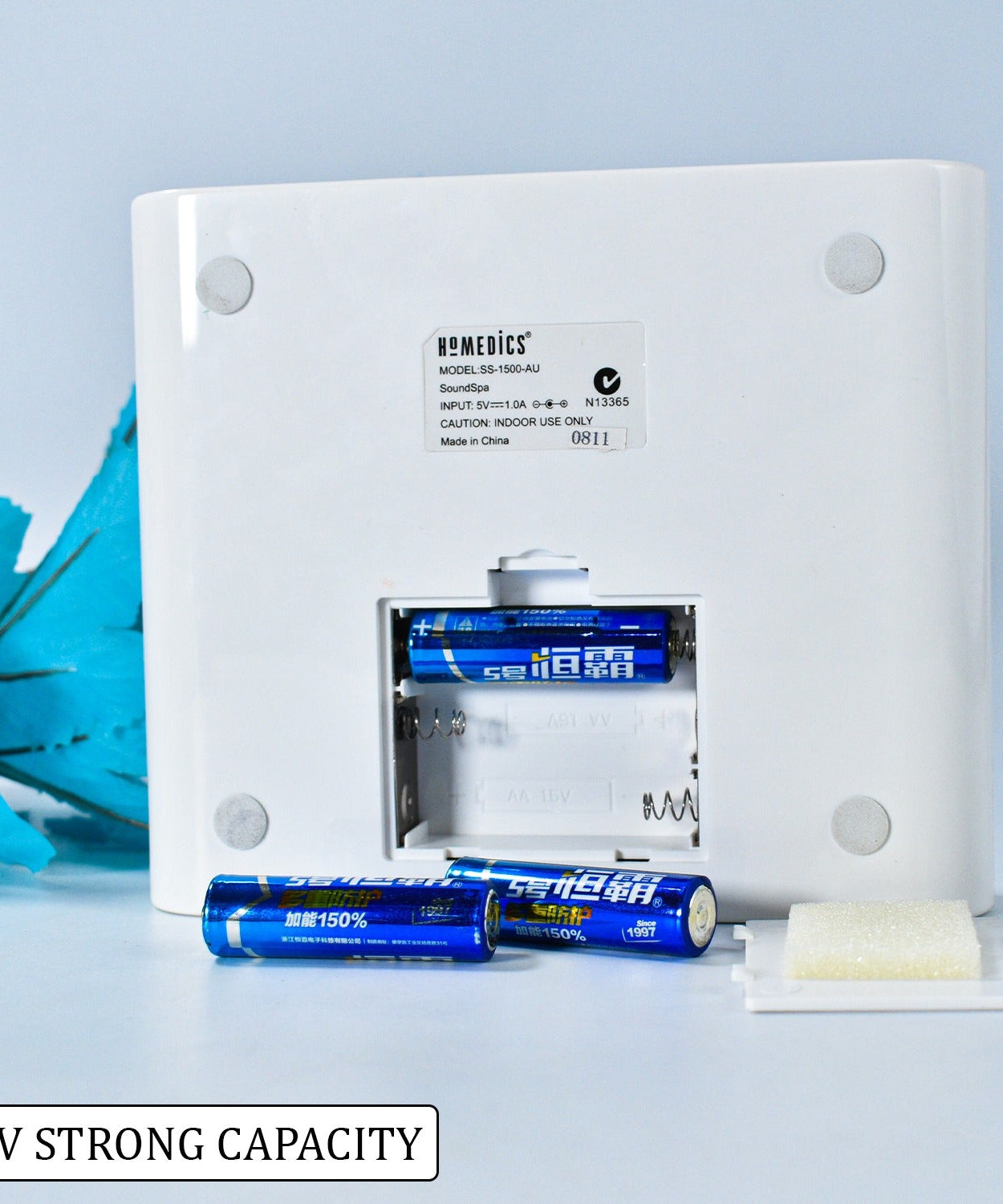 Close-up of sleep therapy machine with high-fidelity sound settings.