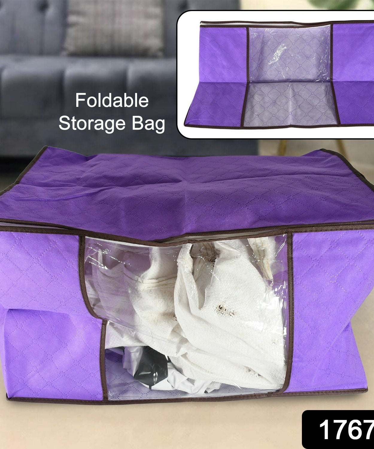 Clothing storage bag with zipper, non-woven storage bag for storing the clothes and sarees.