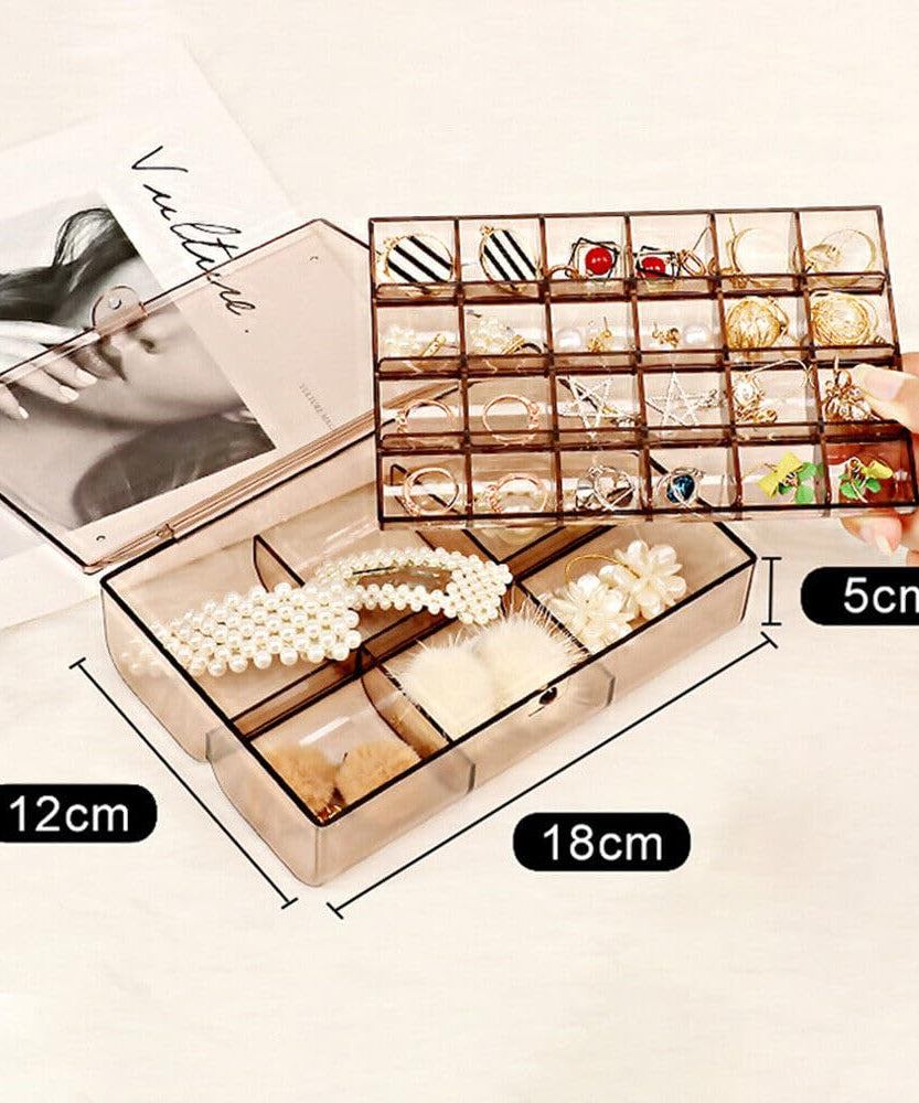 2 layer Acrylic Jewelry Storage Box Dustproof Earring Box, Storage Box Portable Nail Art Storage Case, 24-Grid Small and 6-Grid Big case Makeup Vanity Box (1 Pc / 30 Compartment)