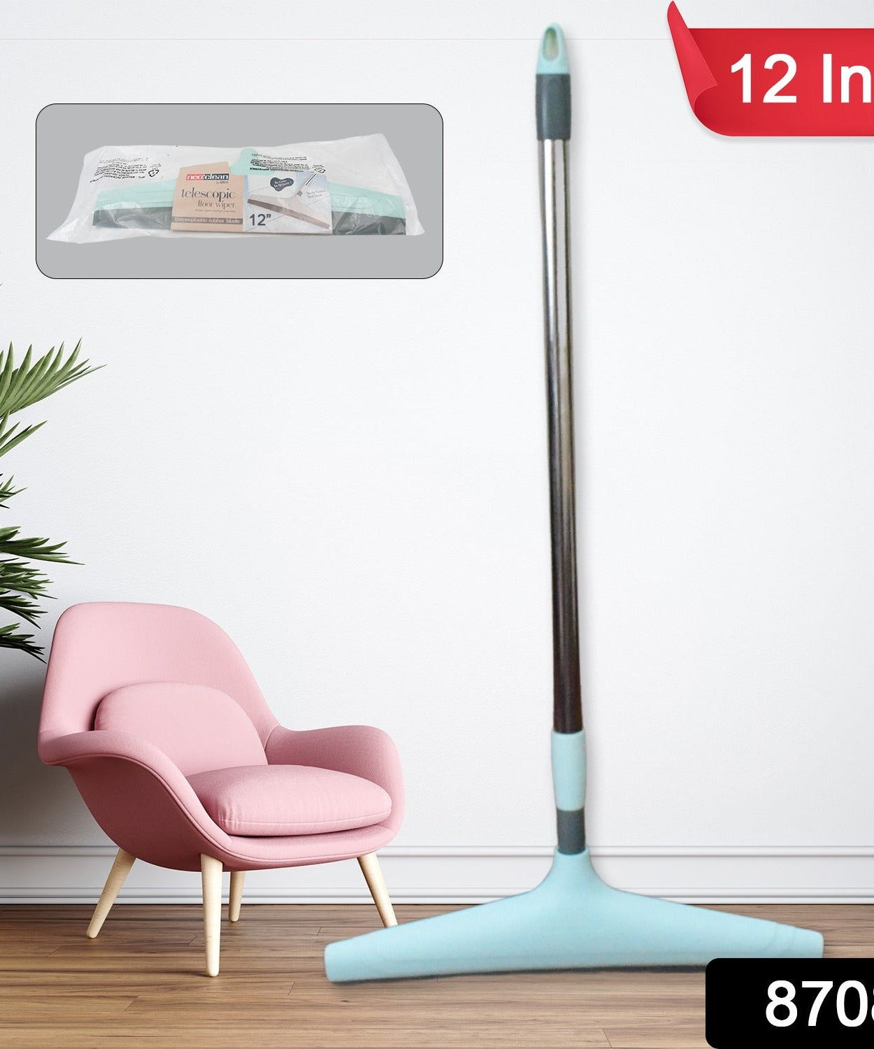 Telescopic bathroom wiper by Ganesh, 12 inch (30 cm), in use.