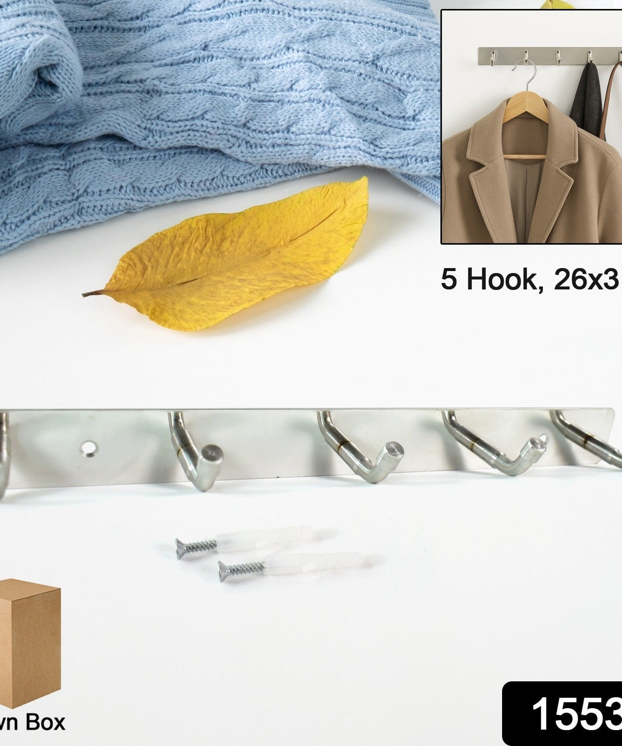 Stainless Steel Wall Mounted Coat 5 Hook Rack (26x3 / 1 Pc)