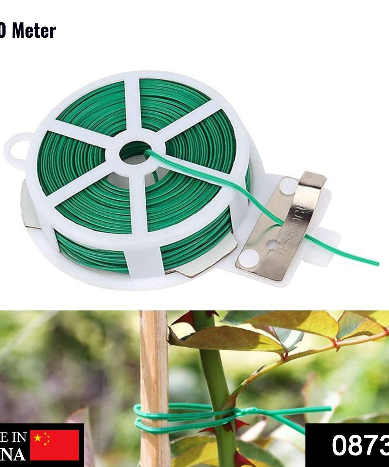 Plastic Twist Tie Wire Spool With Cutter For Garden Yard Plant 30m (Green)