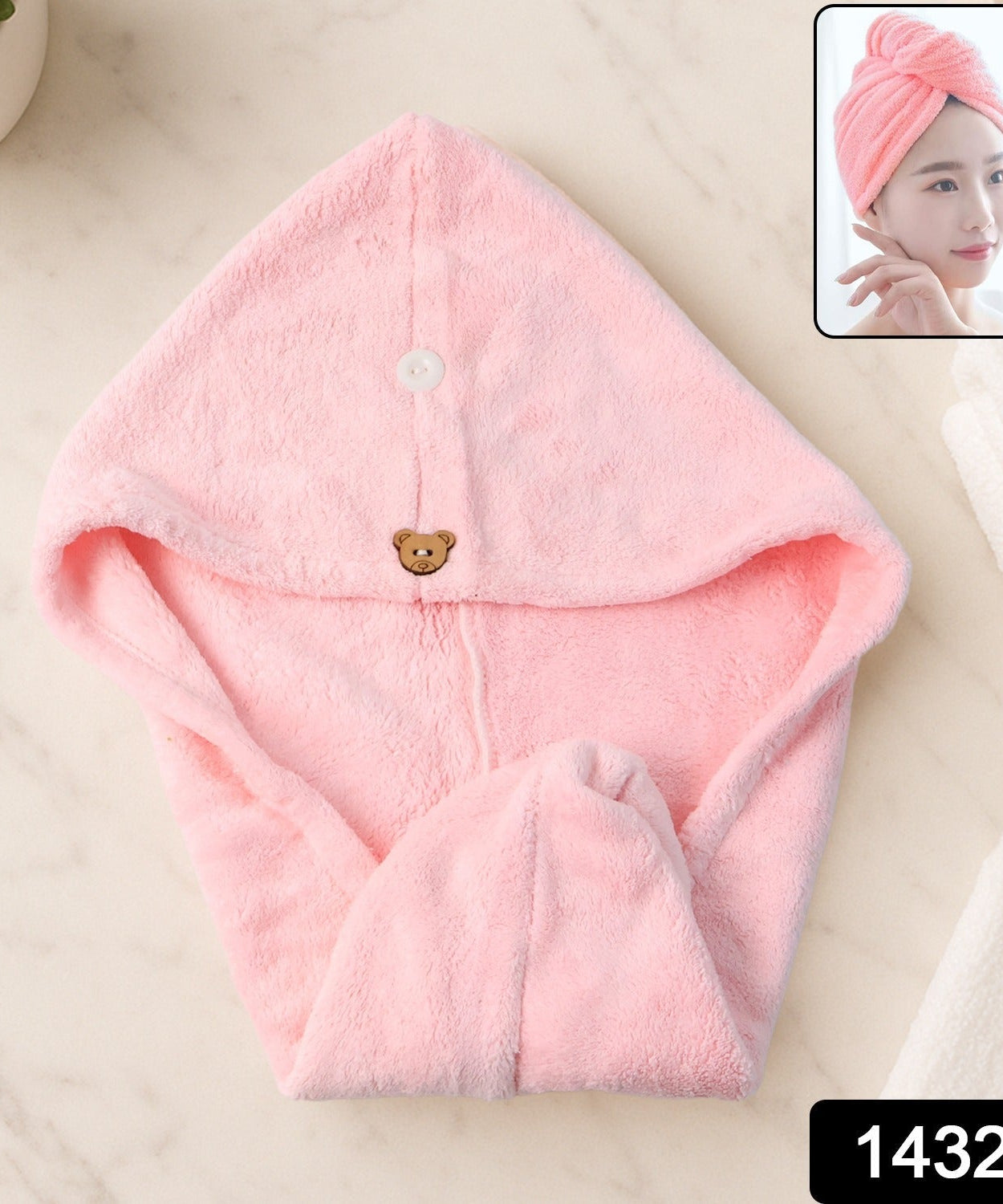 Cute Teddy Bear Button Microfiber Hair Wrap Towel